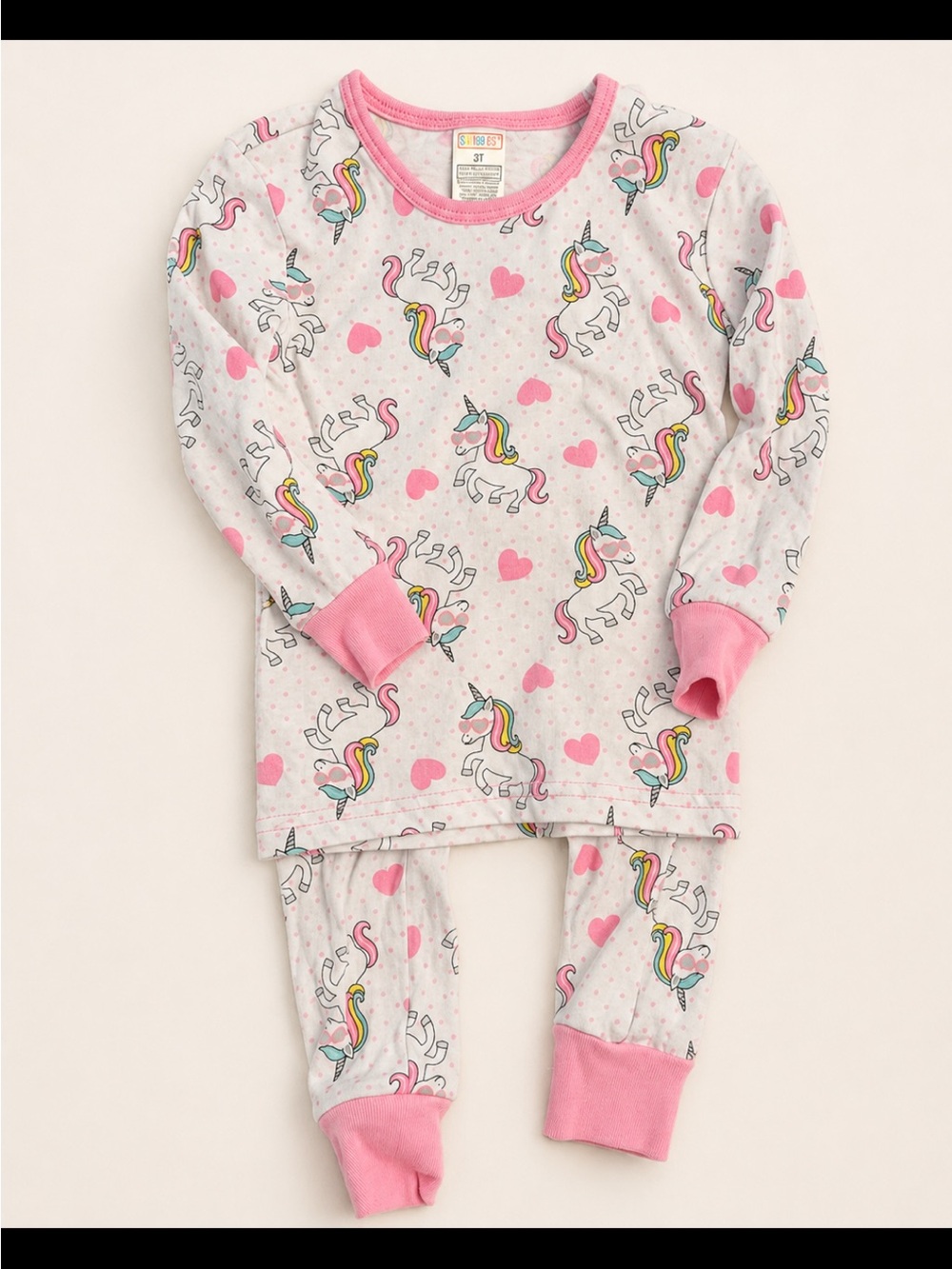 Swiggles White Unicorn Print Pajama Set with Pink Trim